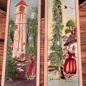Hand-Painted Fairy Tale Tile Panels - Rapunzel & Jack and the Beanstalk